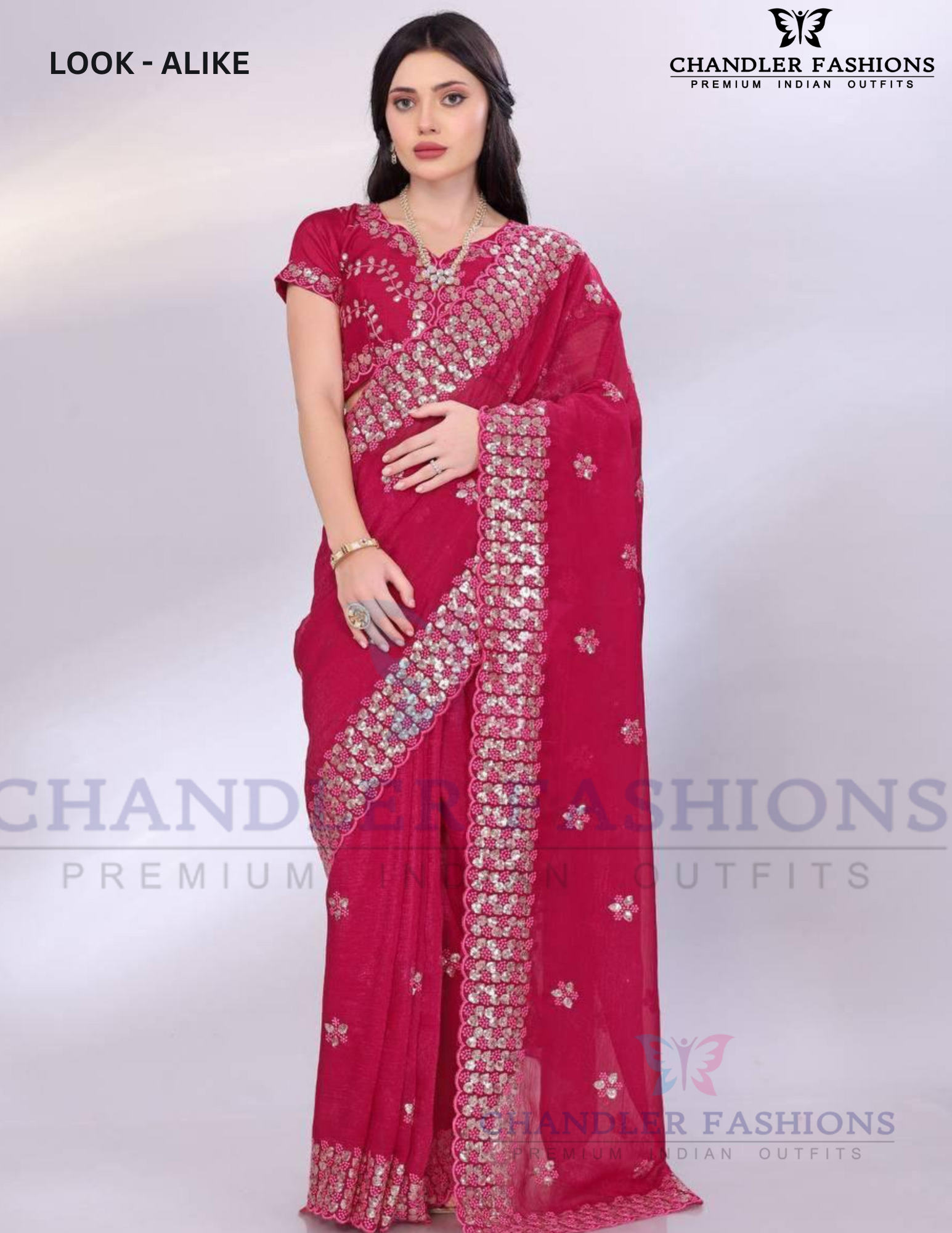 Wonderful Red Color Gold Tussar Sequins Saree With Embroidery Work