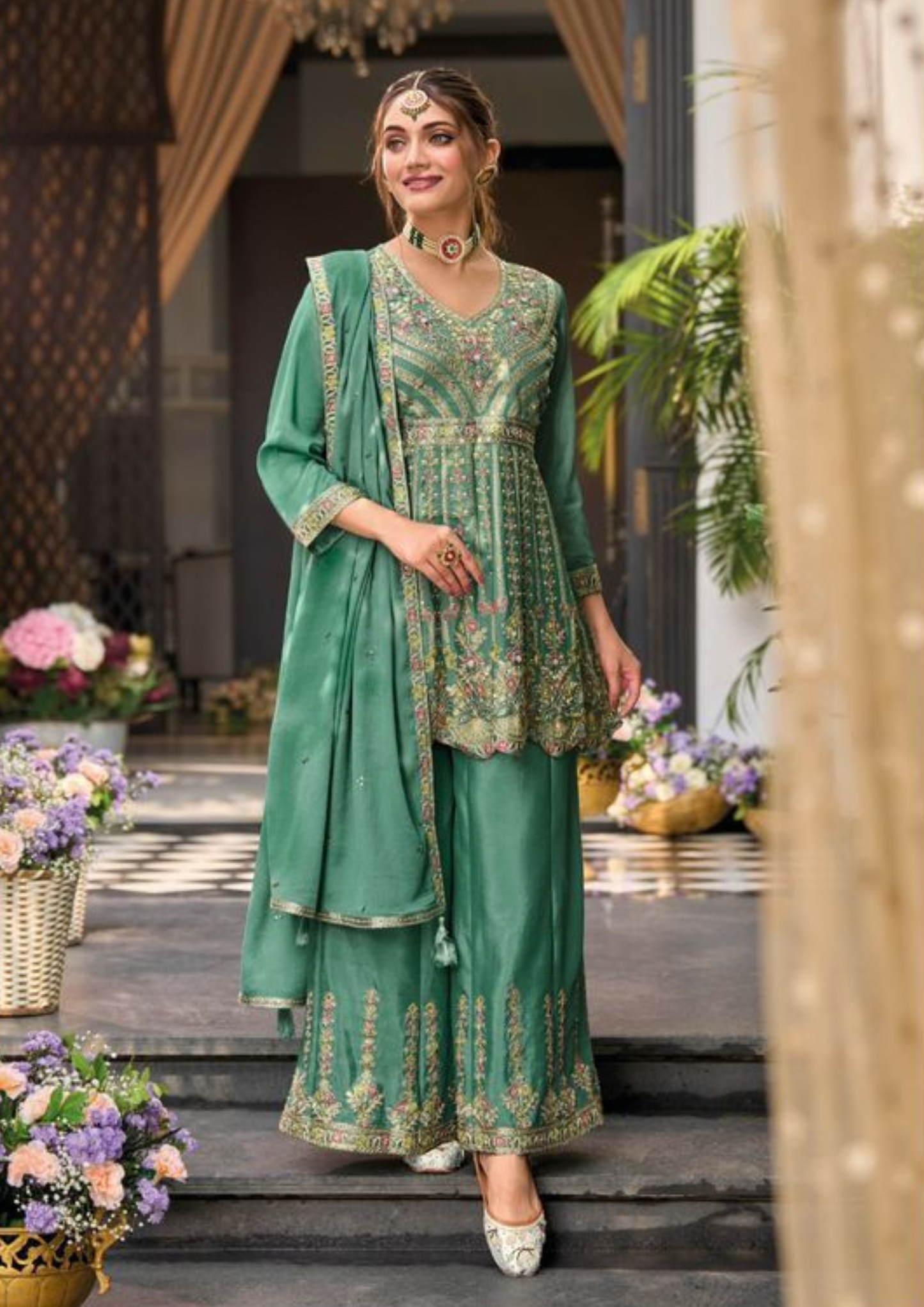 Heavy Chinon With Embroidery Work Sharara Suits in Chandler