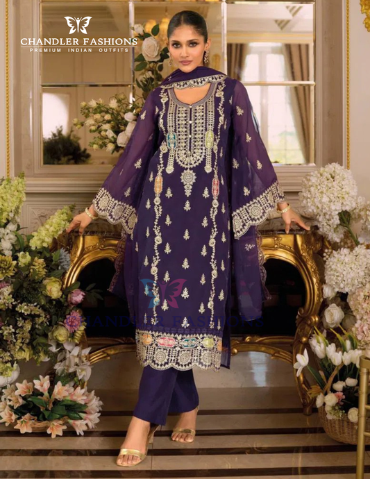 Pretty Purple Color Soft Organza With Embroidery Work Salwar Suits And Dupatta