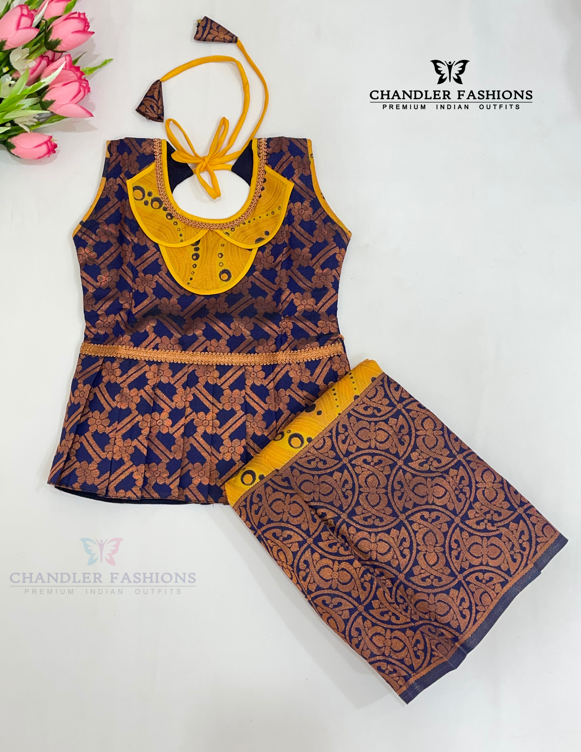 Mustard Yellow Color Silk Langa Set In USA