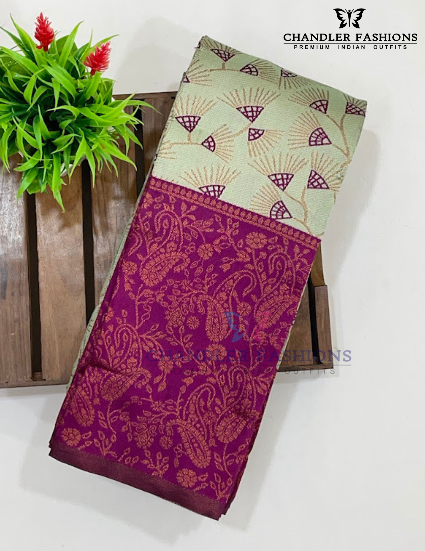 Pista Green Color With Purple Border Art Silk Saree In Chandler