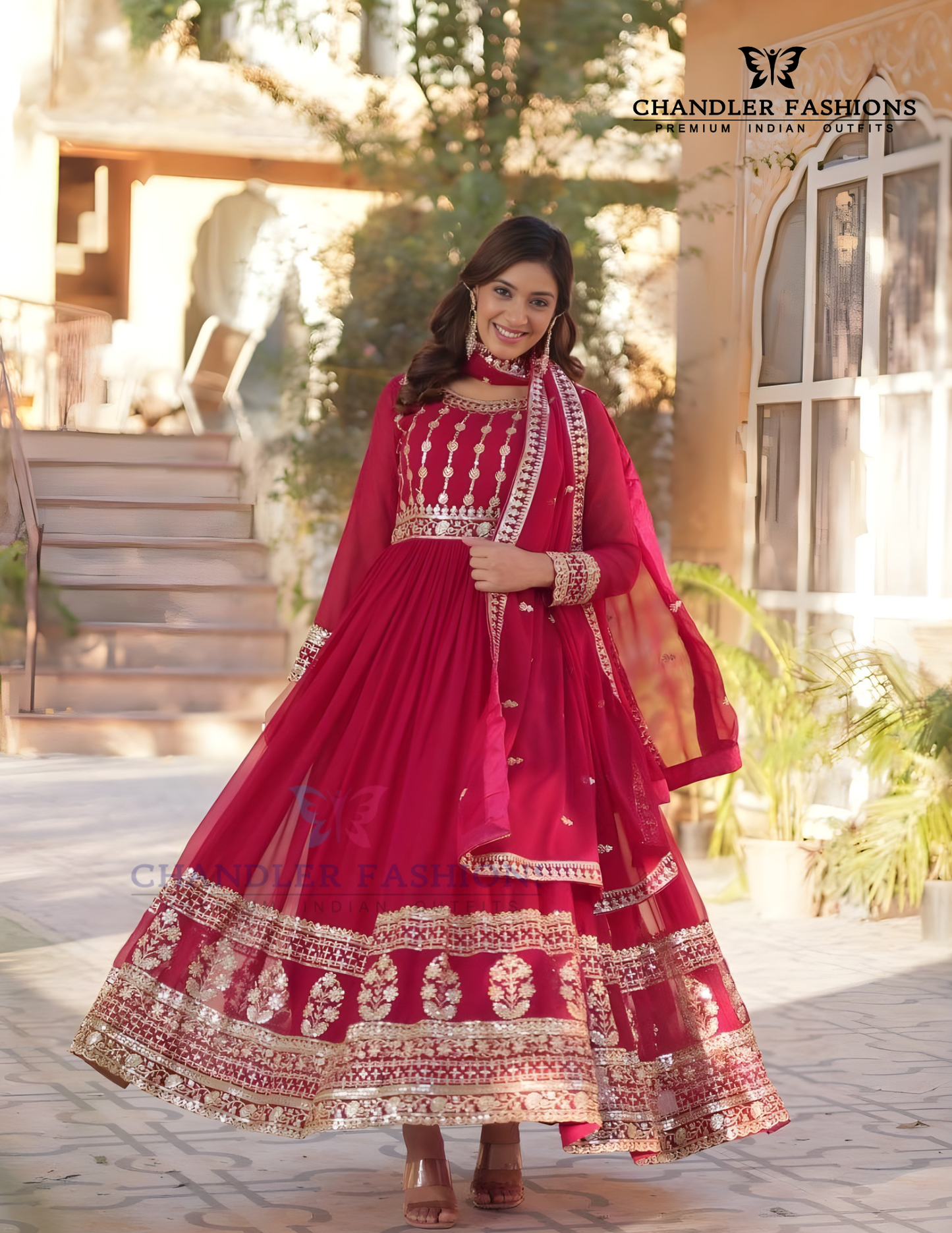 Rani Pink Color Faux Blooming With Embroidery Work Gown Near Me