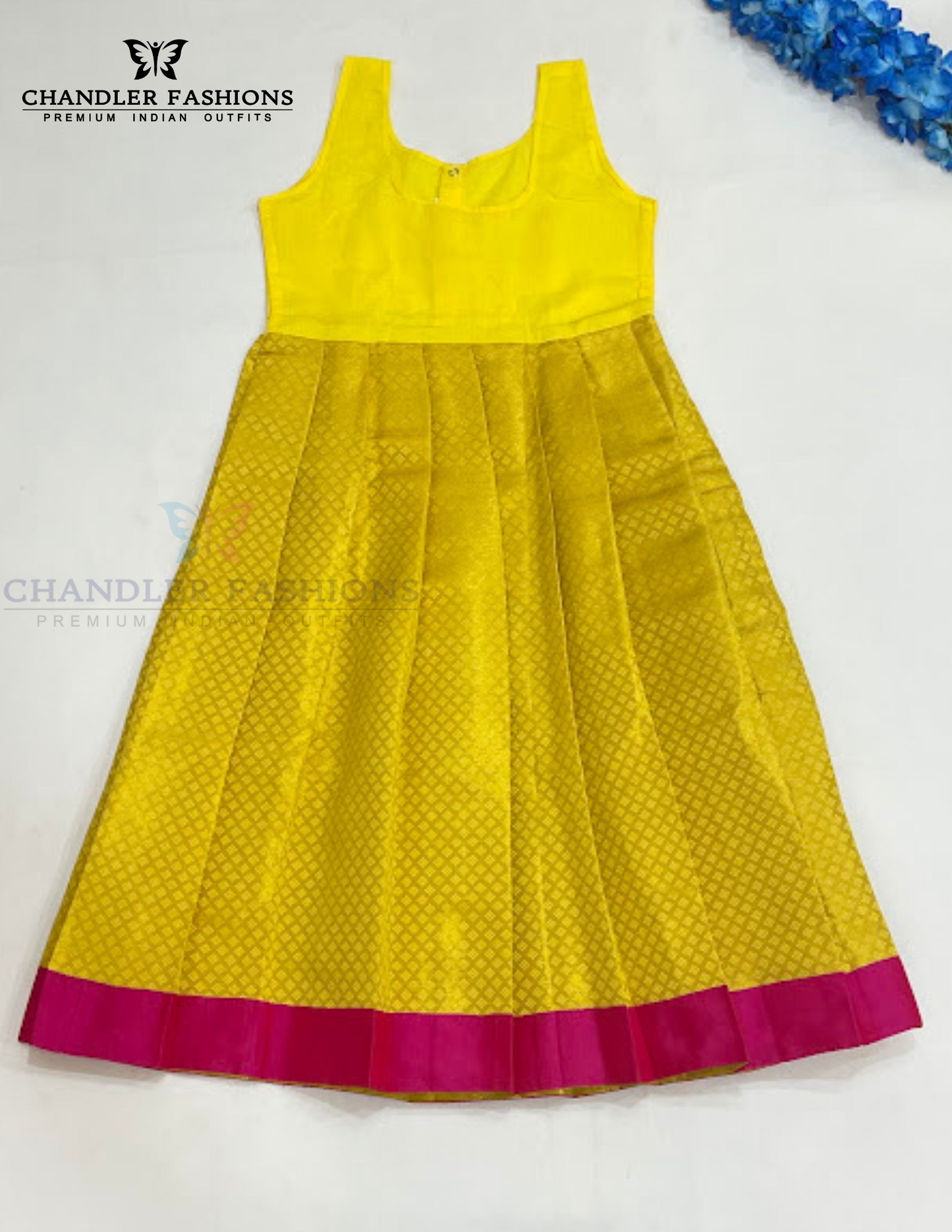 Pink And Yellow Colored Silk Langa Sets With Stone Work In Chandler