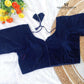 Attractive Navy Blue Colored Velvet With Paan Neck Readymade Blouse For Women Near Me