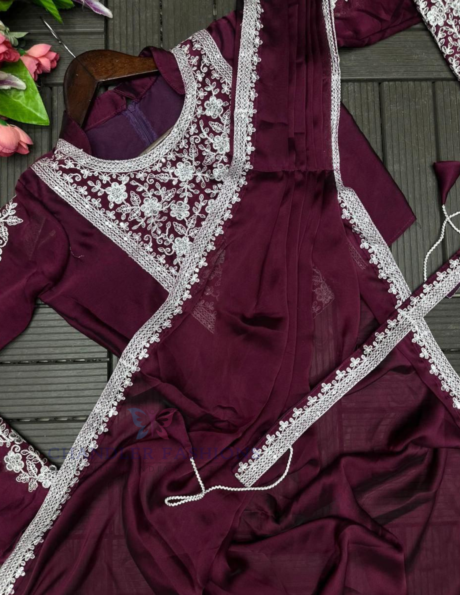 Wine Color Heavy Rangoli Ready To Wear Saree In USA