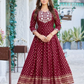 Ravishing Maroon Colored Rayon printed With embroidery work Long Anarkali Gown