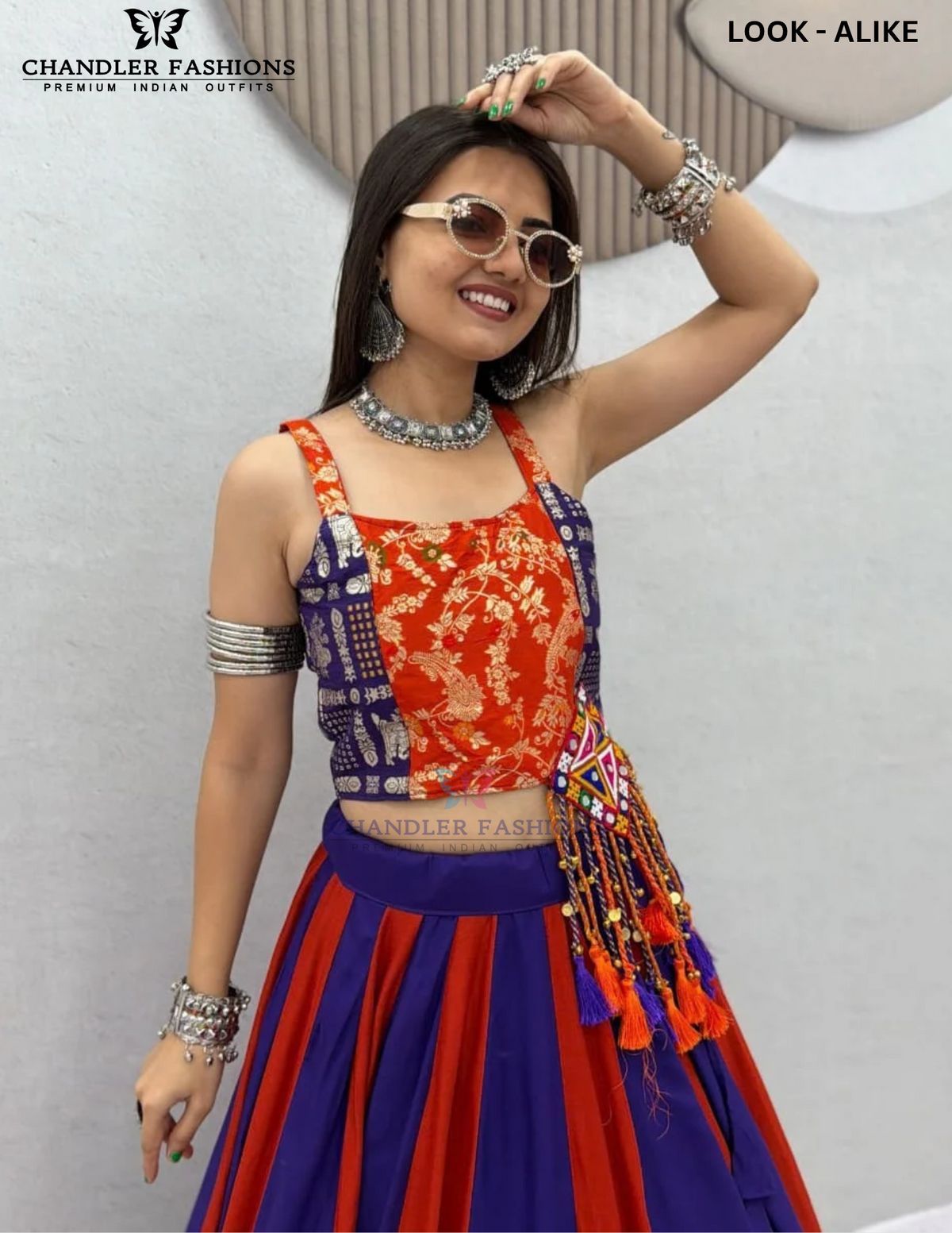 Orange And Blue Color With Choli In Yuma