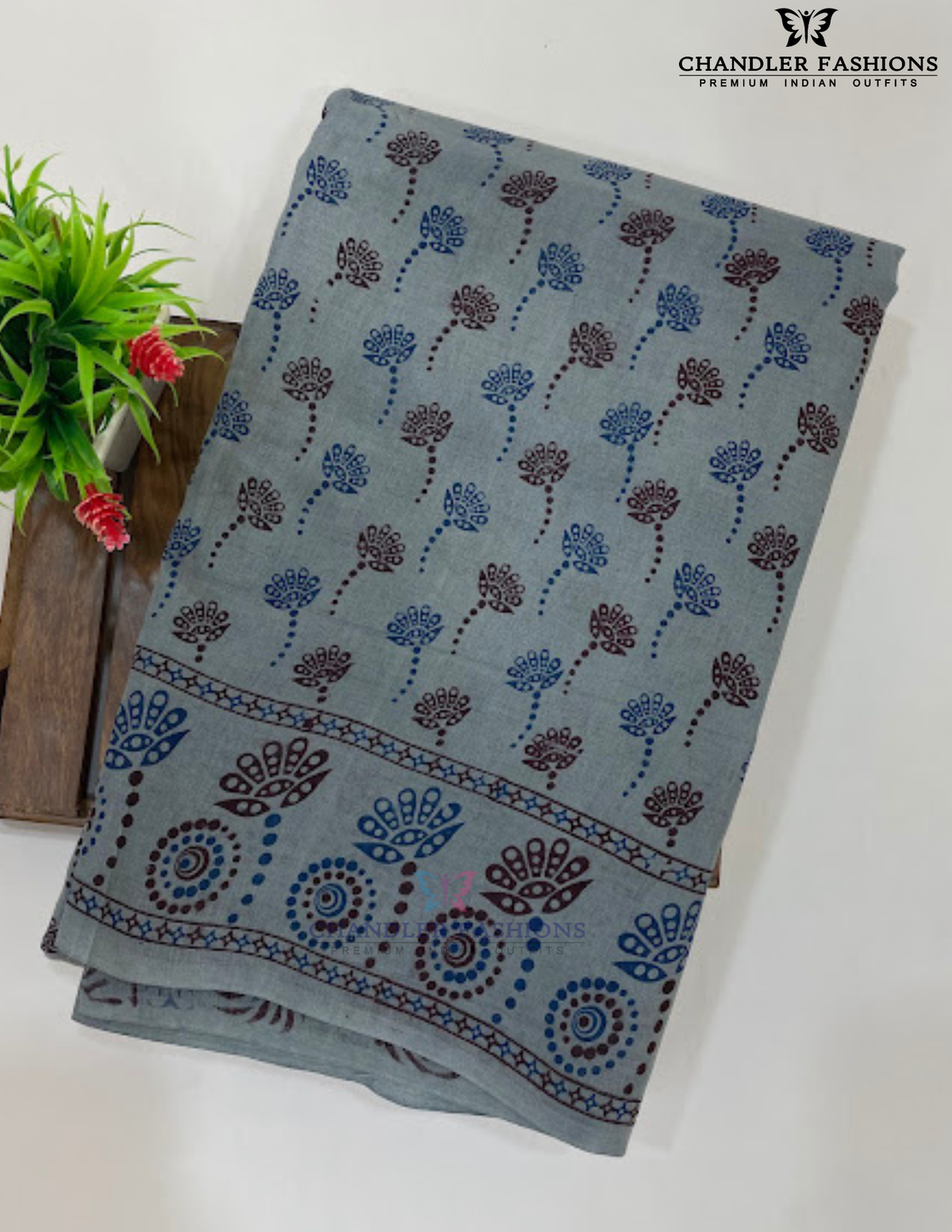 Amazing Gray Color Cotton Saree Print Work Near Me