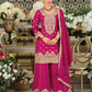 Elegant Rani Pink Color Chinon Silk Sequins And Embroidery Work Palazzo Suits For Women