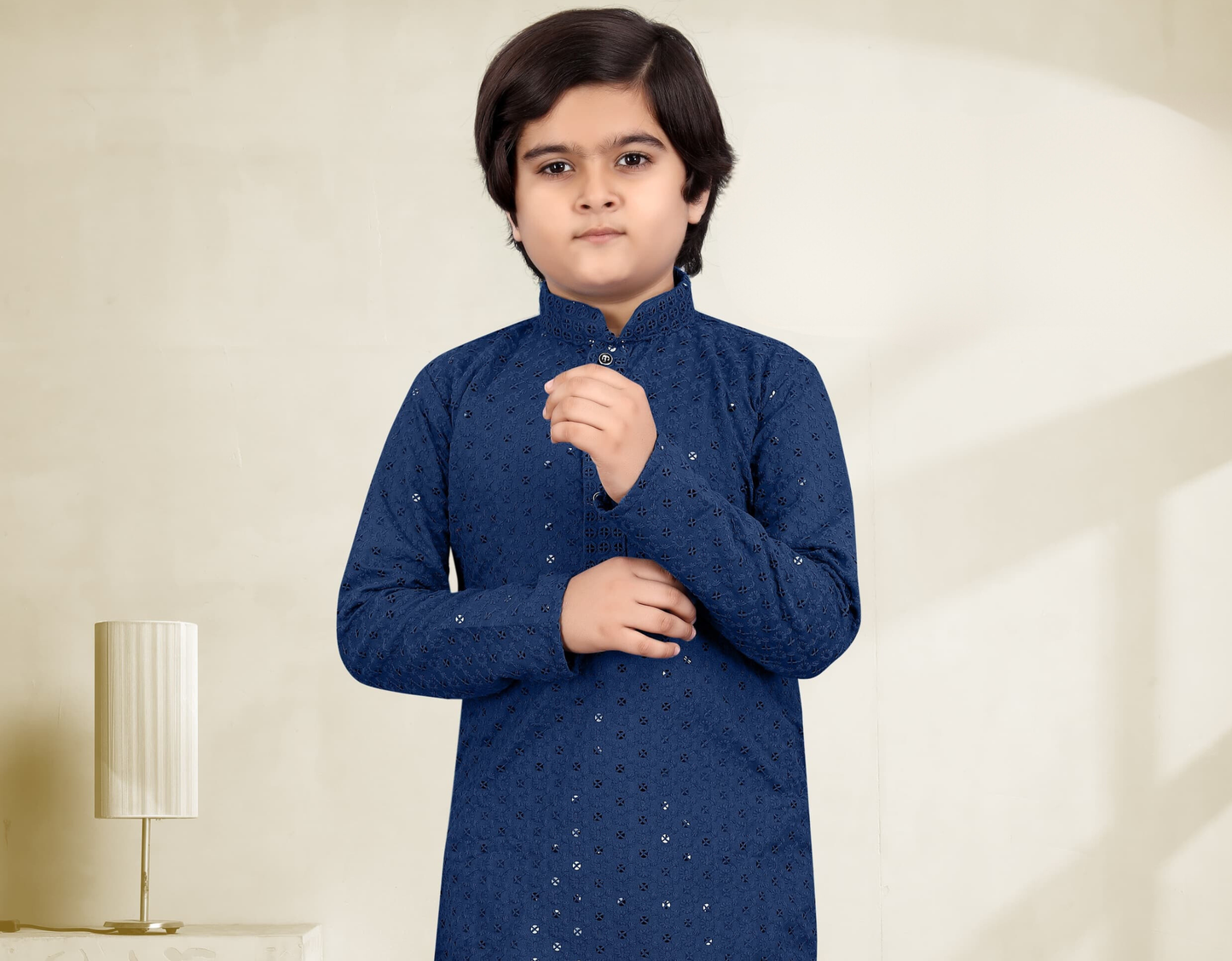 Appealing Blue Color Sequins Embroidery Work Kid's Kurta With Pajama Pant Near Me