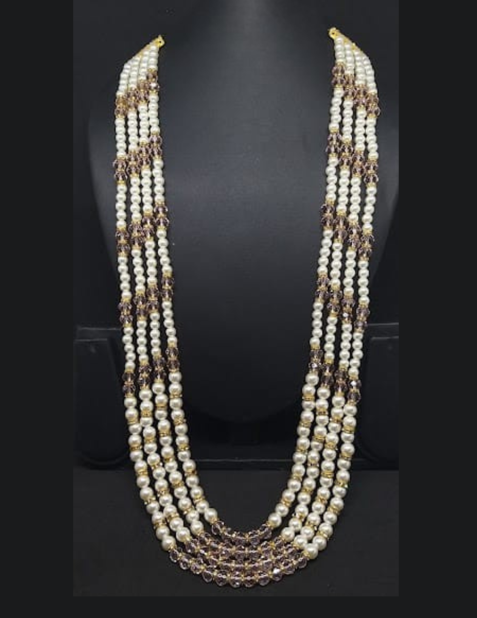 Pretty White And Purple Color Work For Men Mala