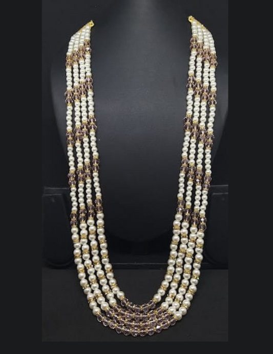 Pretty White And Purple Color Work For Men Mala