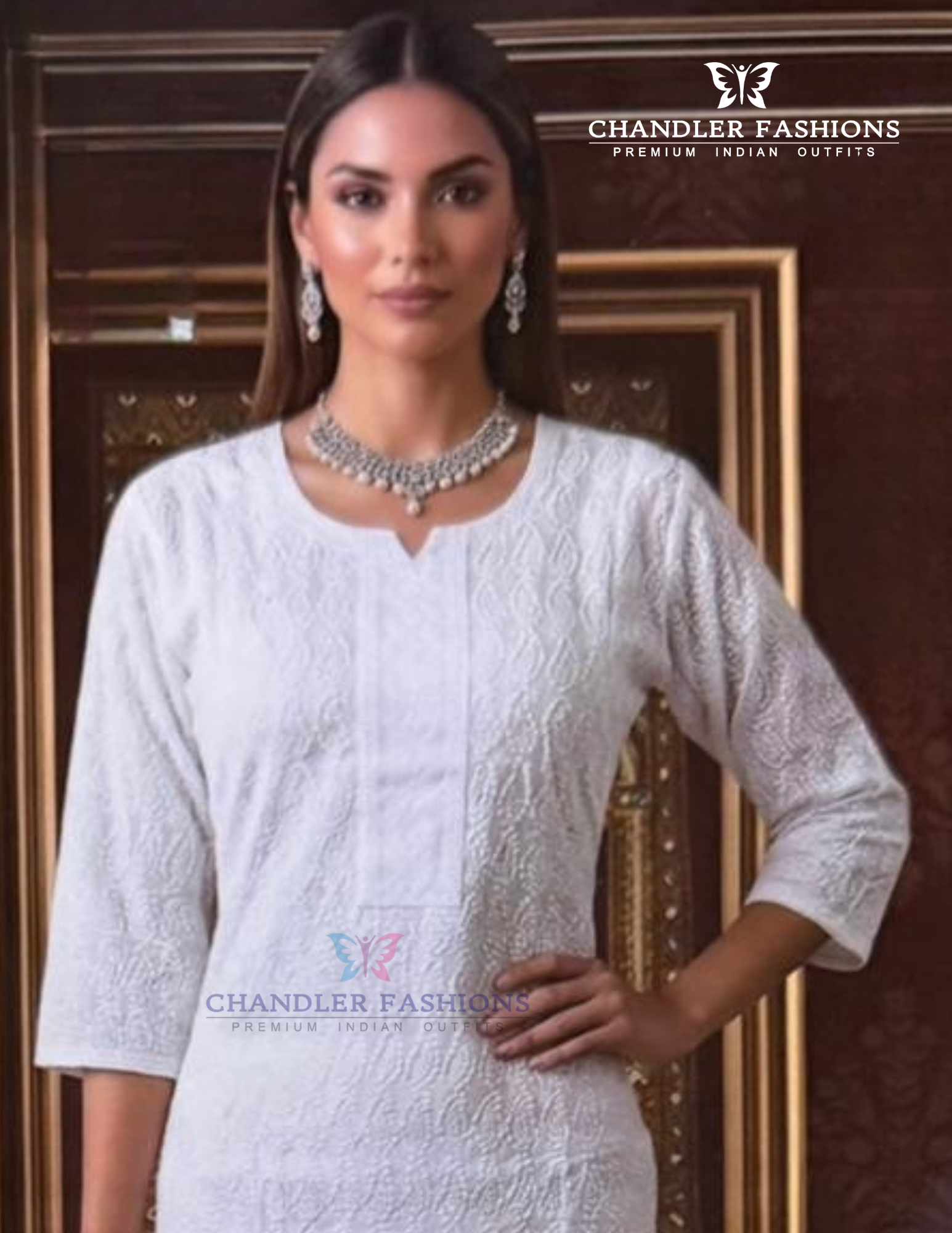 White Color Rayon With Chikankari Work Kurti Near Me