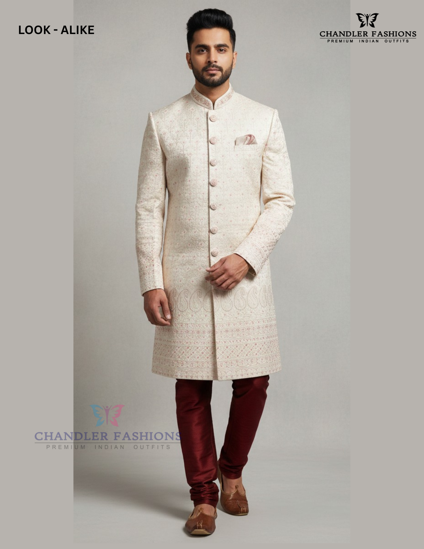 Stunning White Color Embroidery Work Sherwani Suit For Men