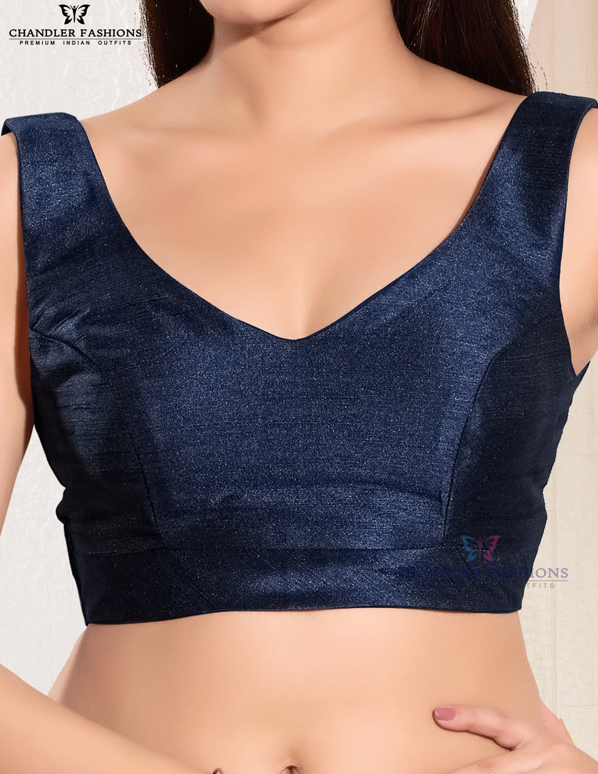 Beautiful Navy Blue Color Brocade Readymade Blouse For Women