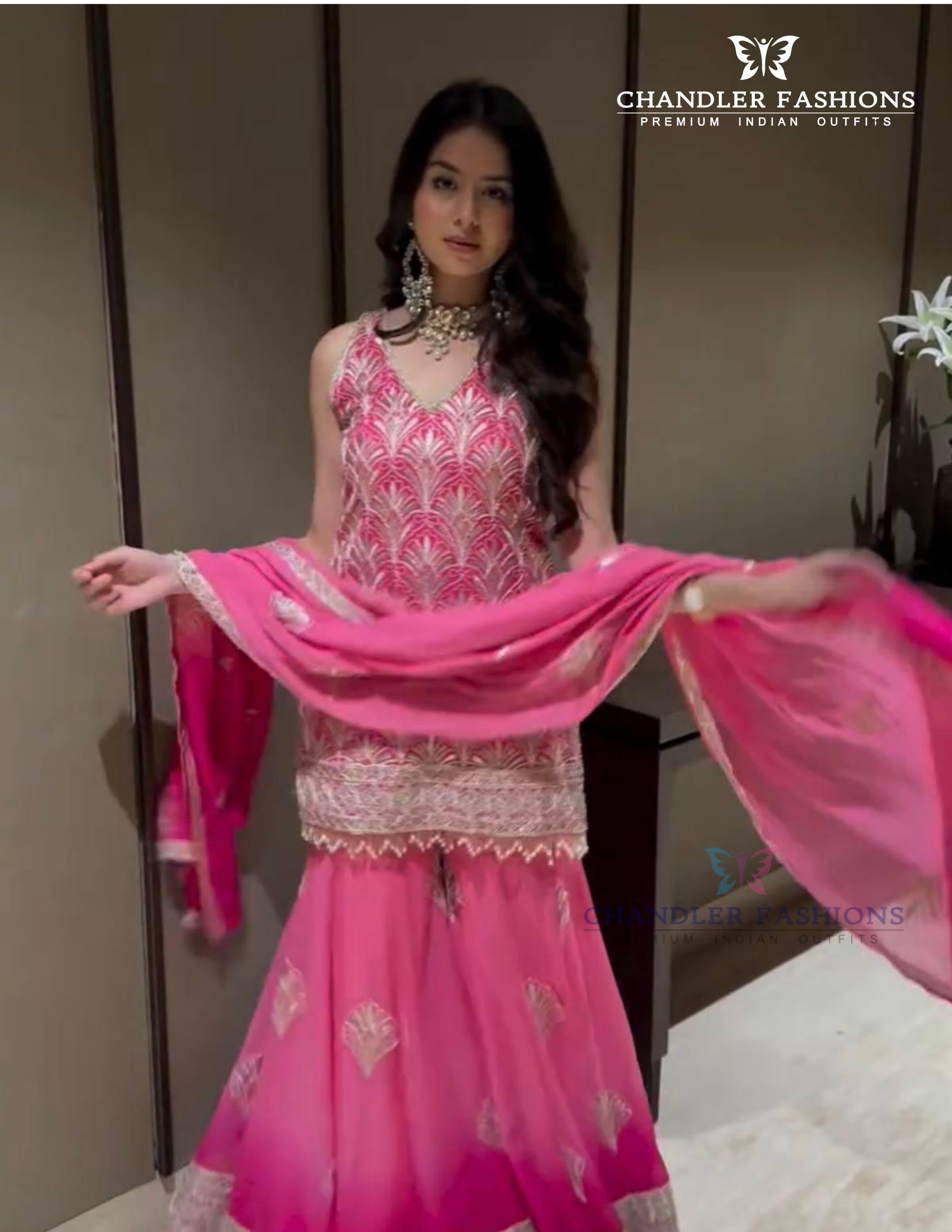 Charming Pink Color Rangoli Silk Palazzo Suits With Embroidery Work Near Me