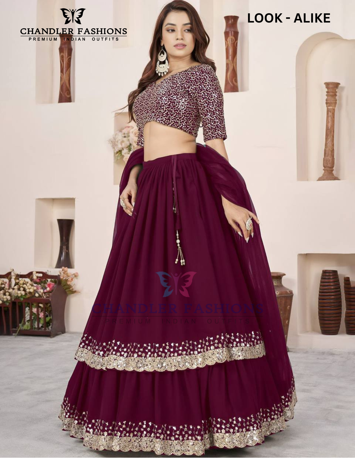 Wonderful Wine Color Georgette With Embroidery And Sequins Work Lehenga Near Me