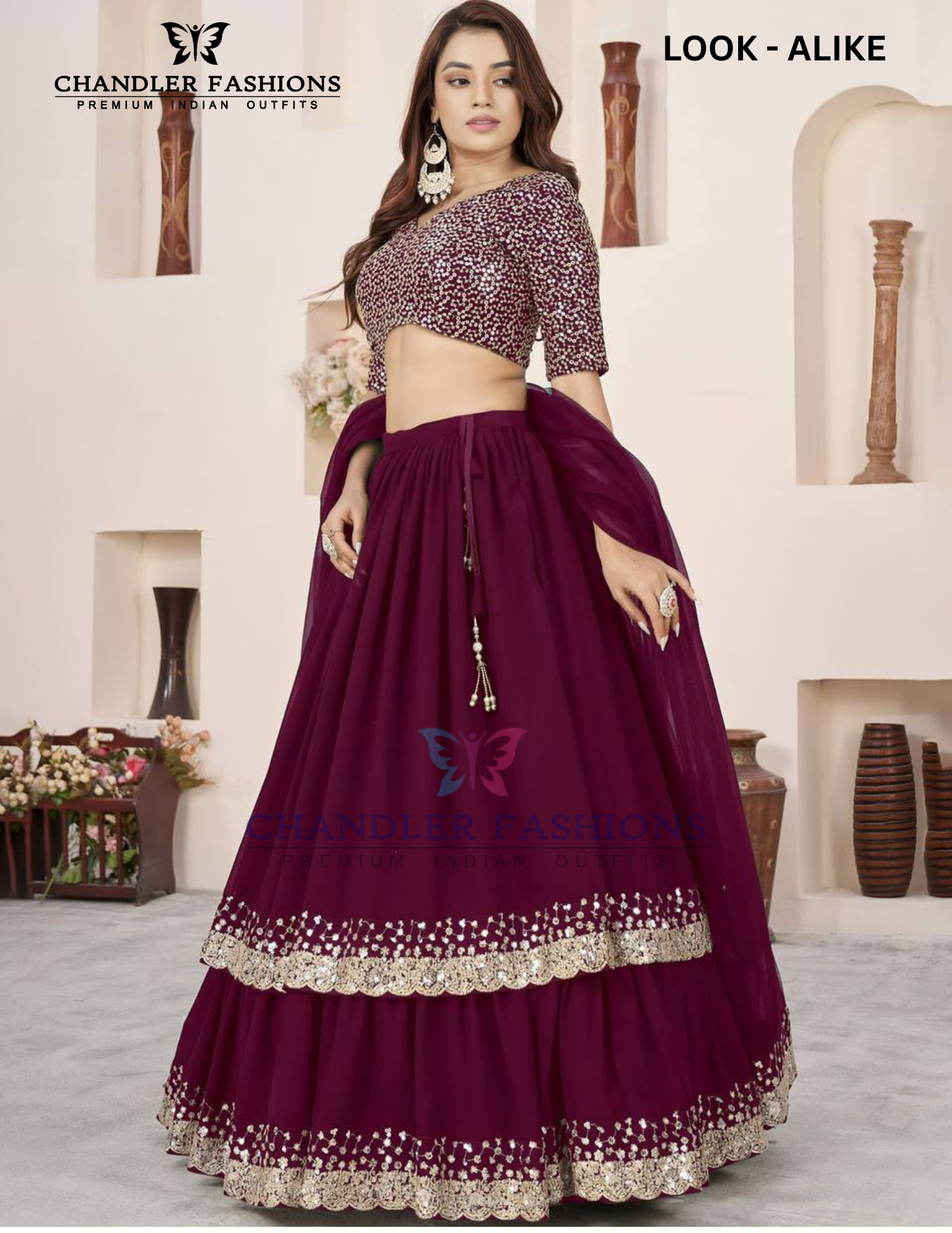 Wonderful Wine Color Georgette With Embroidery And Sequins Work Lehenga Near Me
