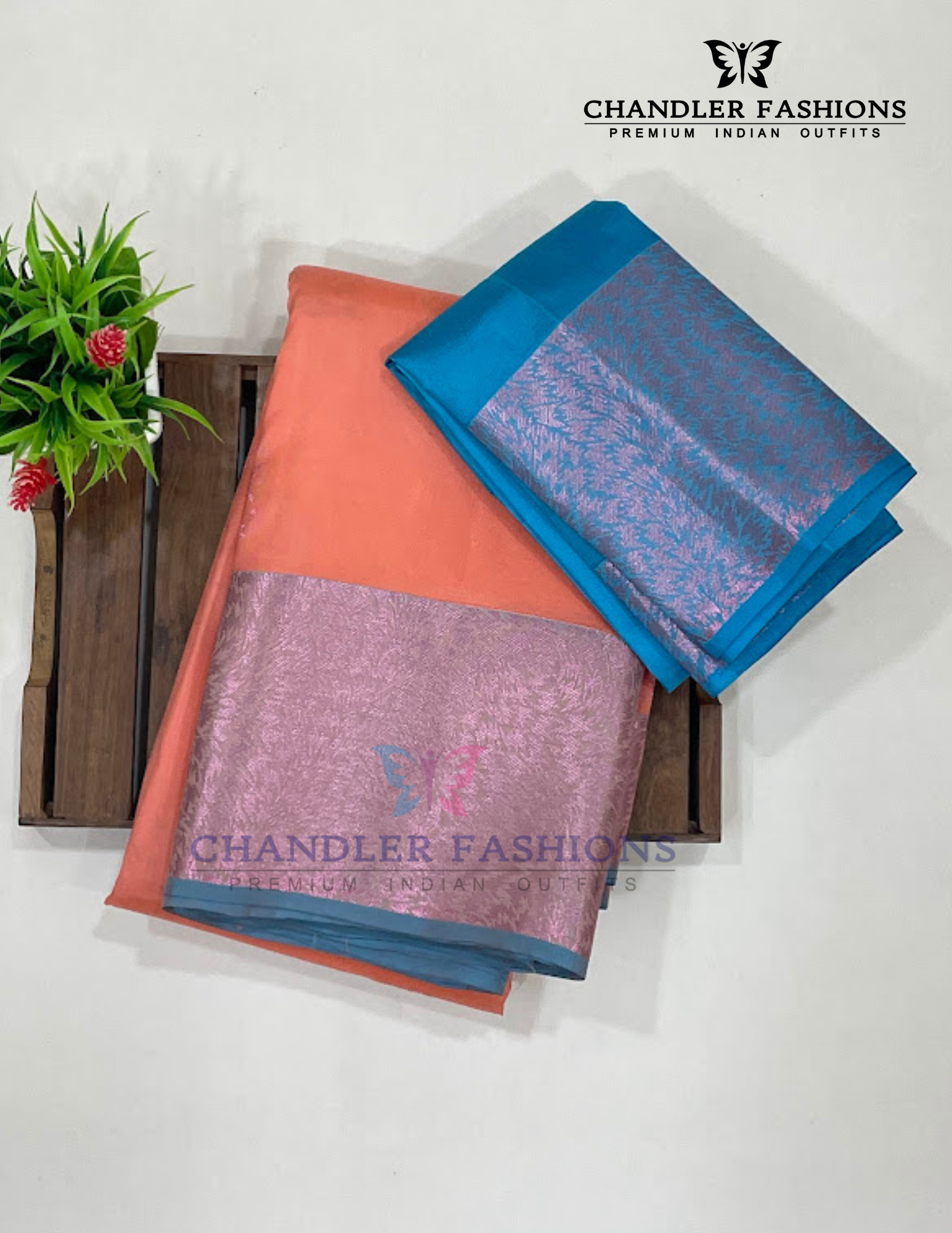 Charming Peach With Blue Color Pure Kanchi Silk Saree In USA