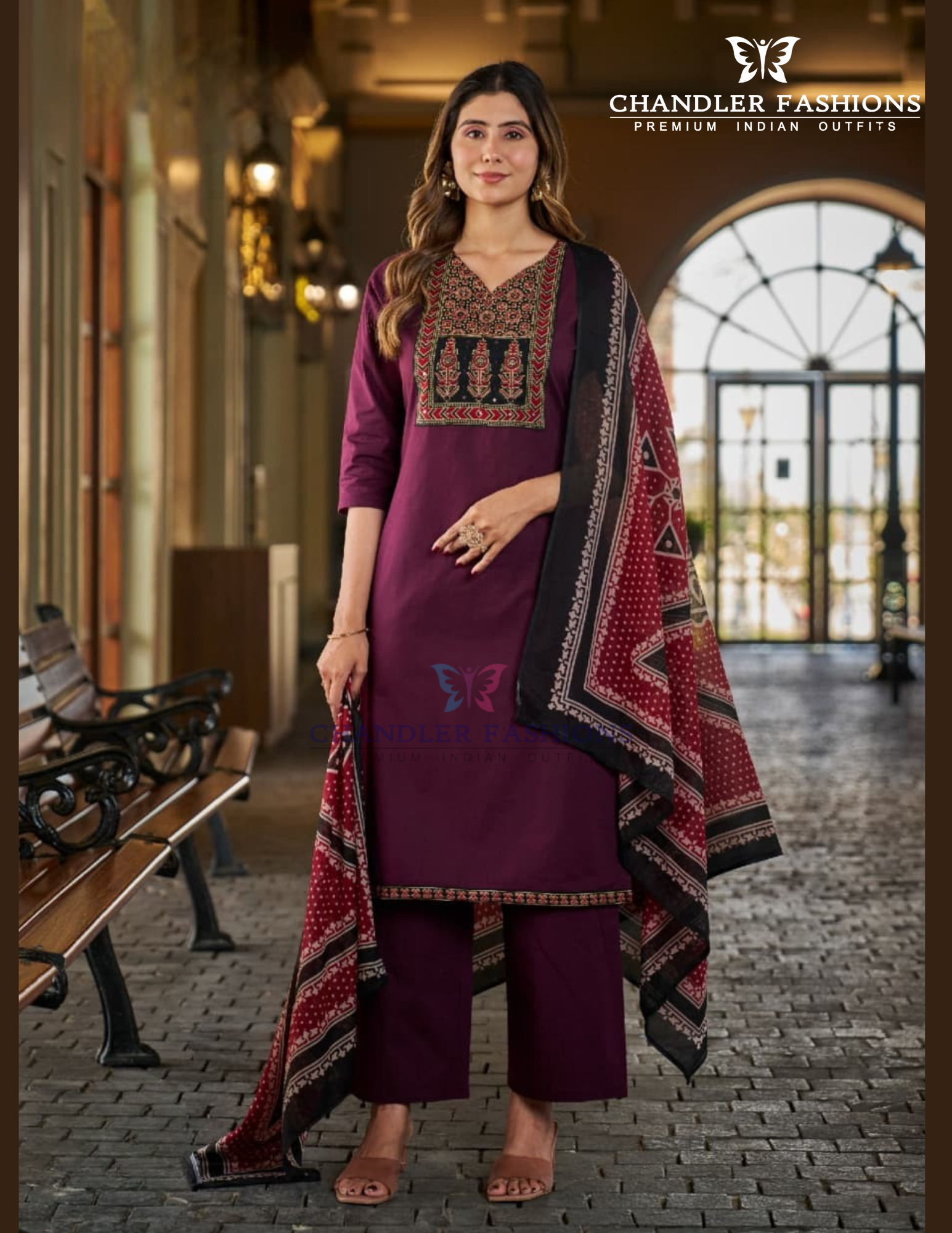 Elegant Wine Color Cotton With Printed Work Salwar Suits With Dupatta