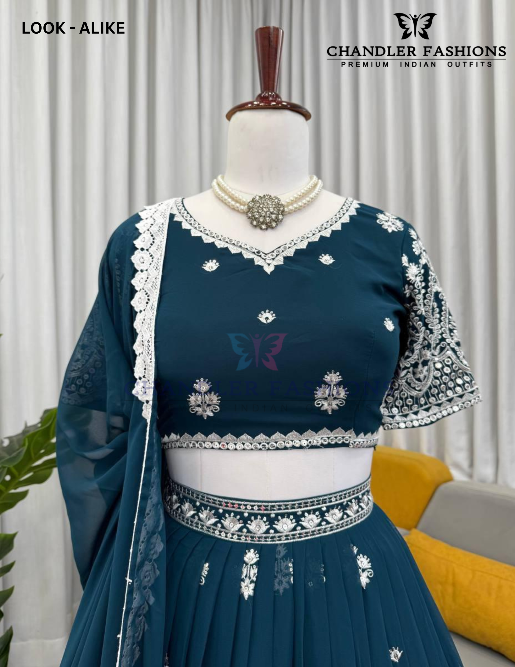 Teal Blue Color Embroidery And Sequins Work Lehenga Choli In USA