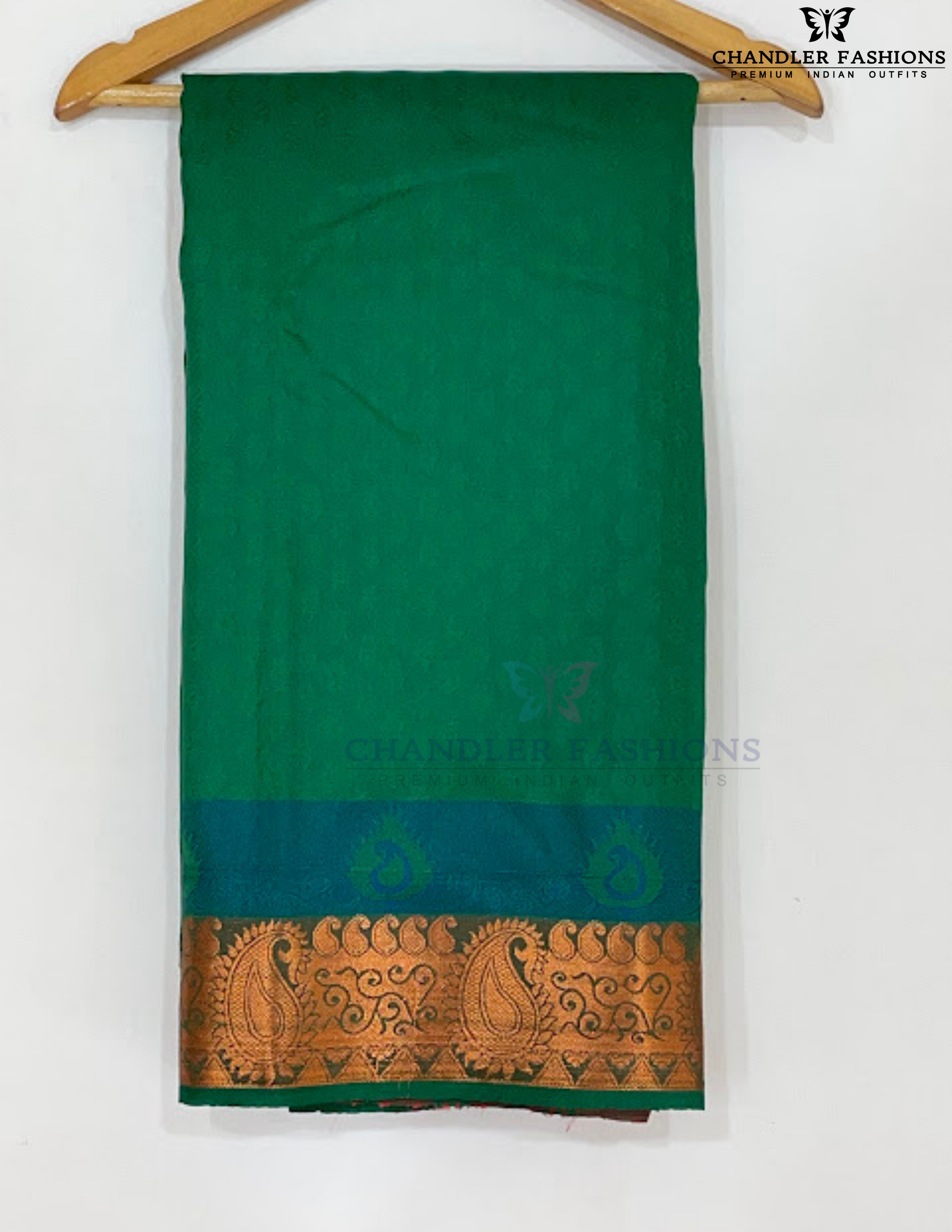 Pretty Green Color Pure Kanchi Silk Zari Border Work Saree In USA