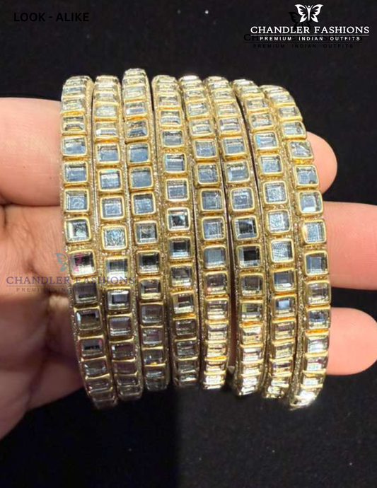 Attractive Gold Color With White Stones Metal Bangles Set For Women