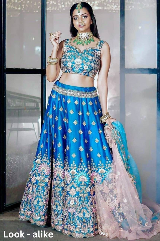 Appealing Blue Colored Sequins Coding Work With Embroidery And Zari Work Lehenga Choli