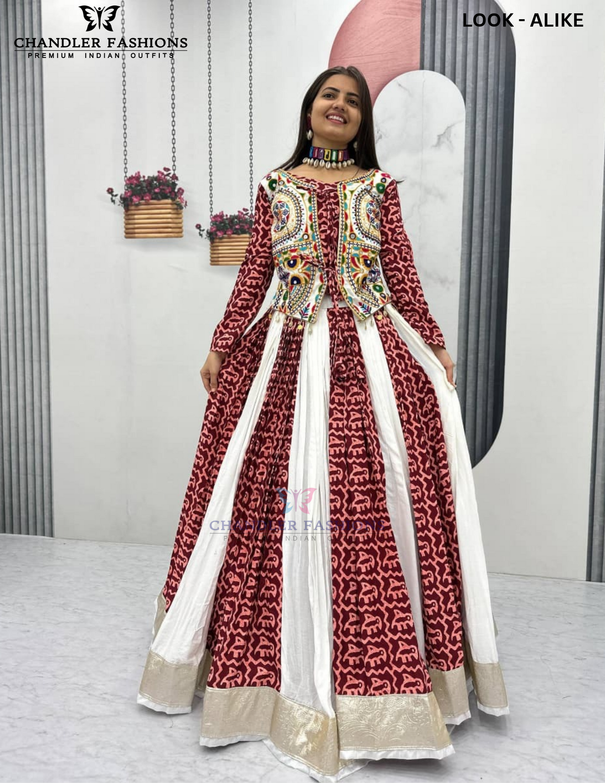 Maroon And White Color Pure Cotton With Gamthi Embroidery And Mirror Work Chaniya Choli Near Me