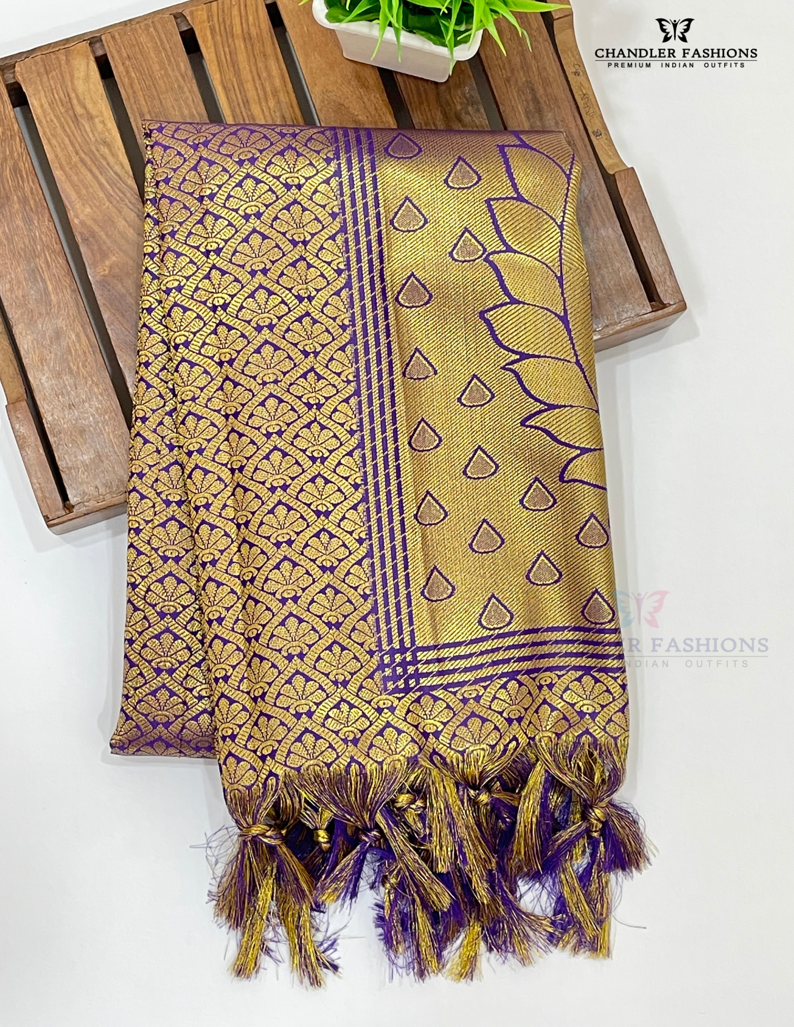Beautiful Violet Color Silk Shawl With Zari Work In Mesa