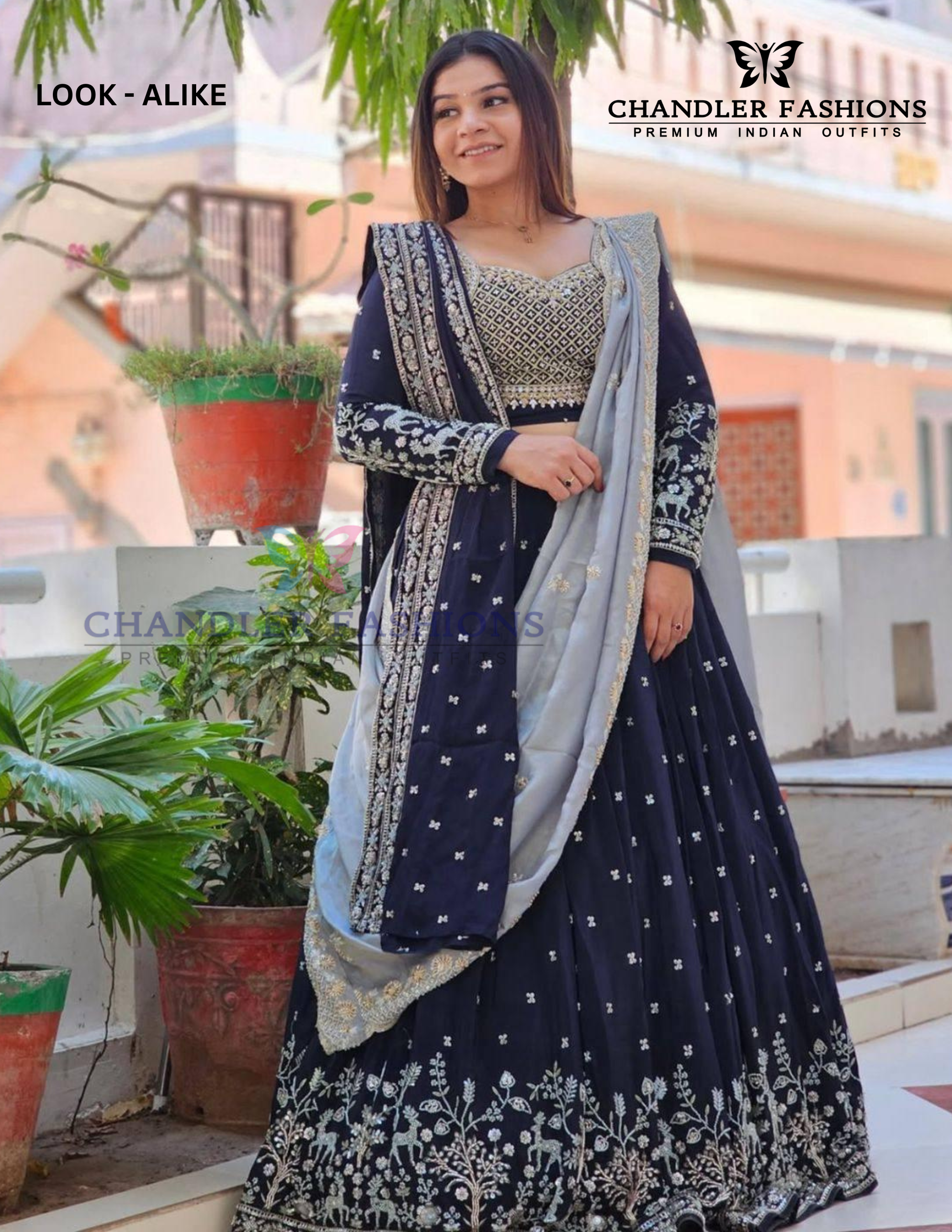 Dark Blue Color Embroidery Work With Georgette Lehenga Choli Near Me