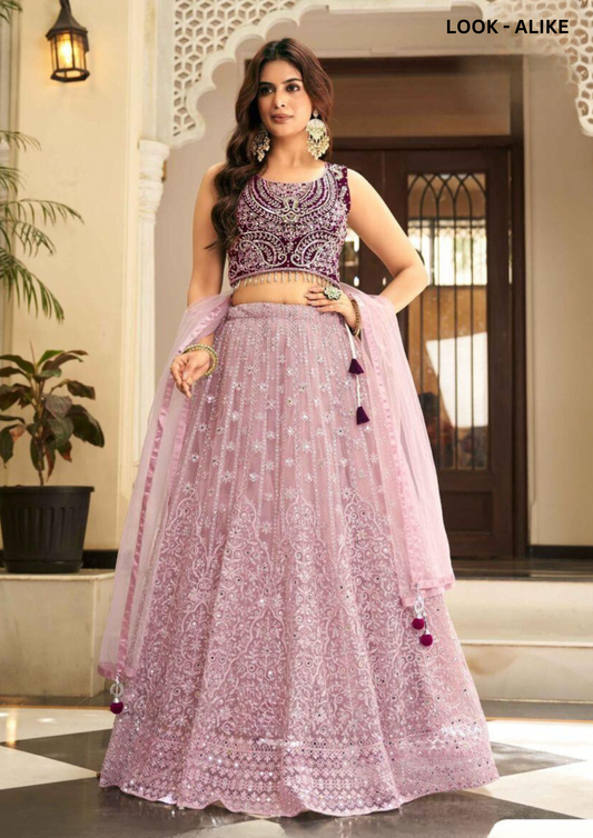 Elegant Lavender Color Heavy Embroidered Lehenga Choli With Dupatta Set For Women