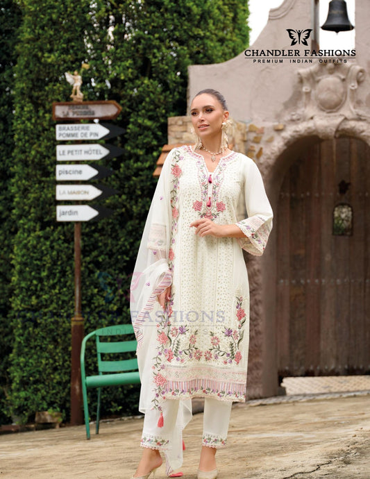 Alluring White Color Organza With Embroidery Work Salwar Suits For Women