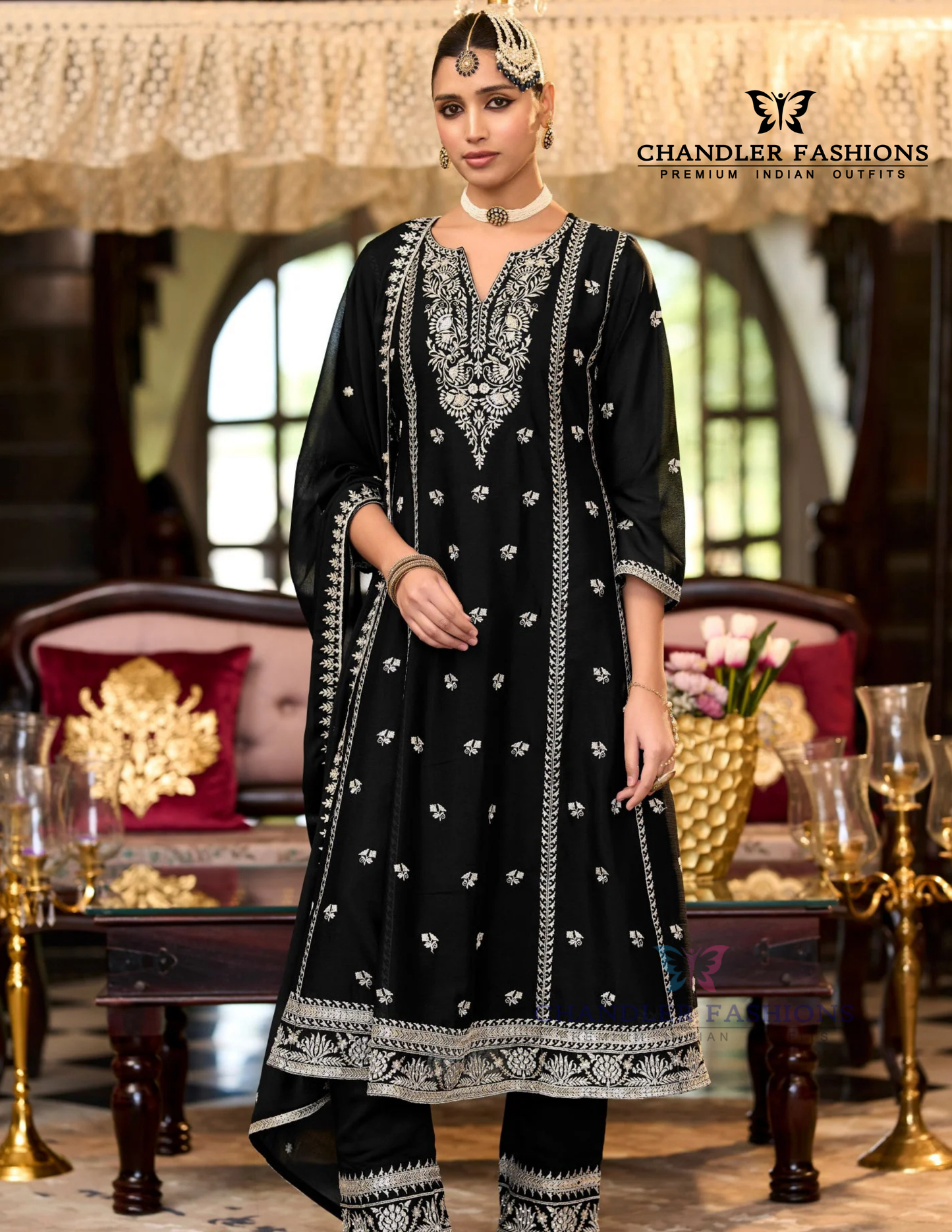 Stunning Black Color Heavy Chinon With Embroidery Work Salwar Suits Near Me
