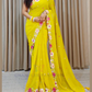 Ravishing Digital Yellow Colored Embroidery And Sequins Work Faux Georgette Saree For Women