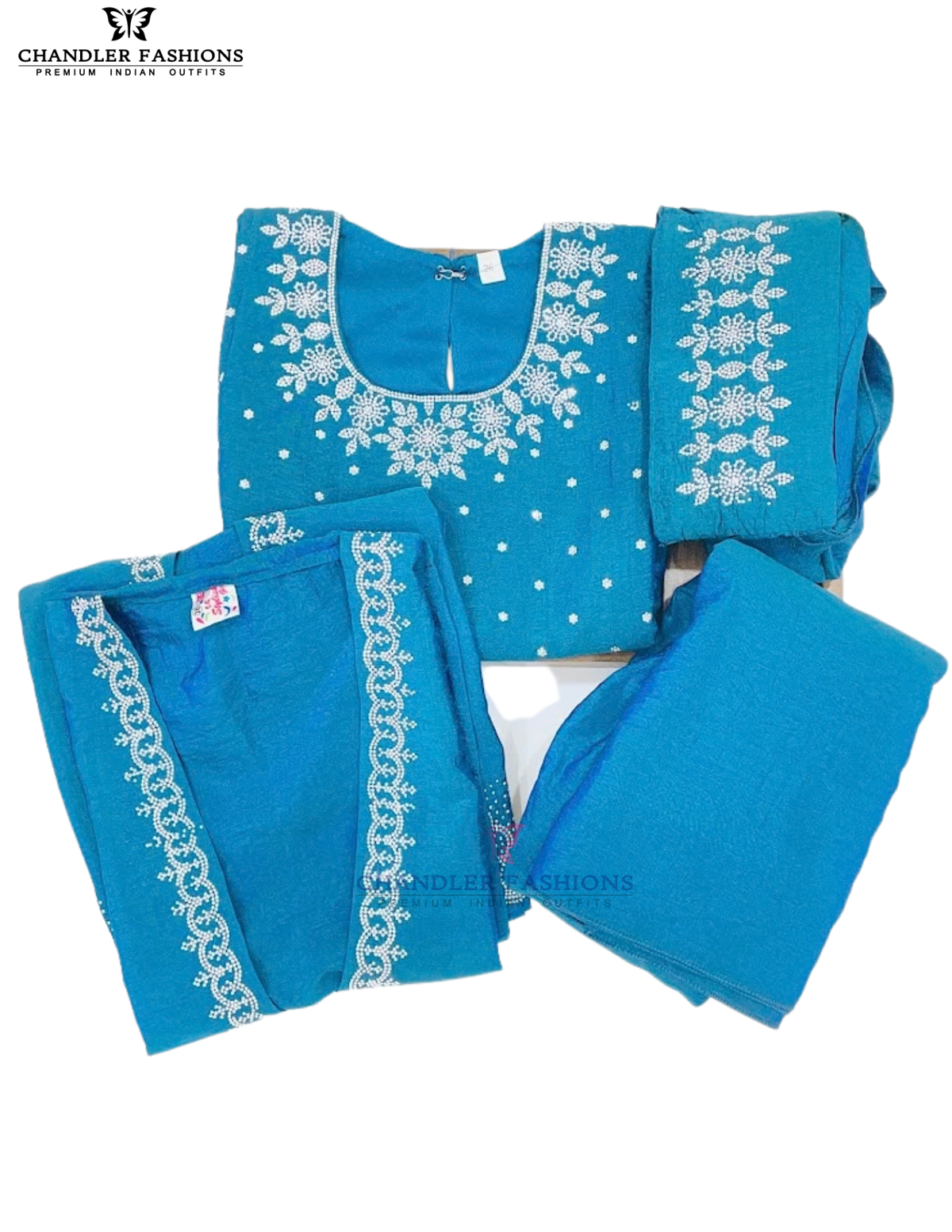 Stunning Teal Blue Color Satin Silk Palazzo Suits With Embroidery And Sequins Work For Kids Girls Near Me
