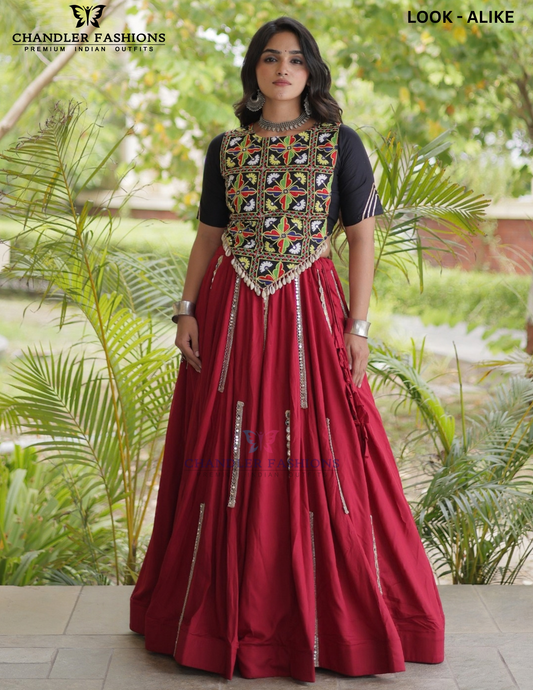 Alluring Maroon Color Rayon Cotton With Thread And Multi Mirror Lace Work Chaniya Choli For Women