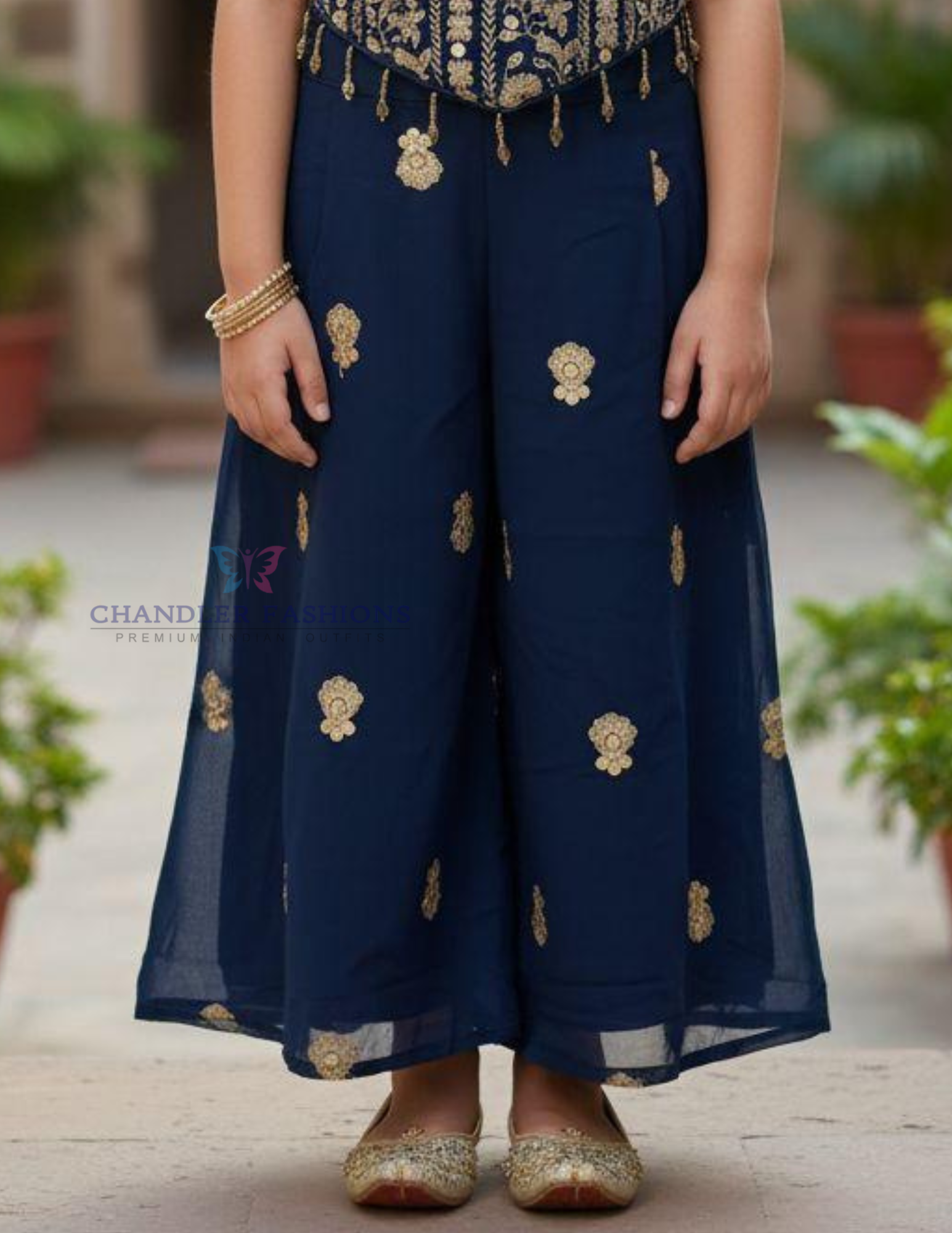 Blue Color Embroidery Work Palazzo Suits In USA