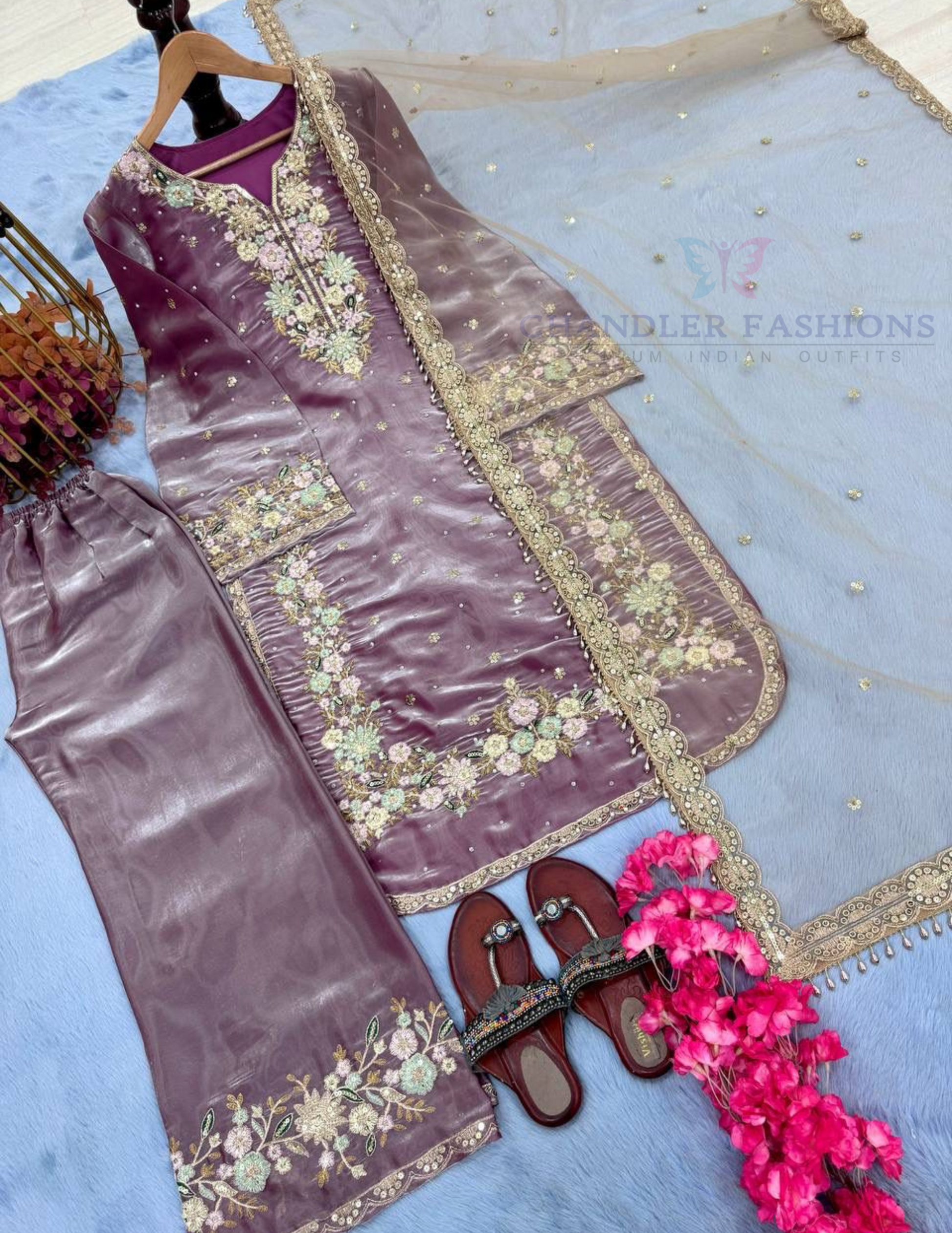 Pretty Lavender Color Embroidery With Palazzo Suits In USA