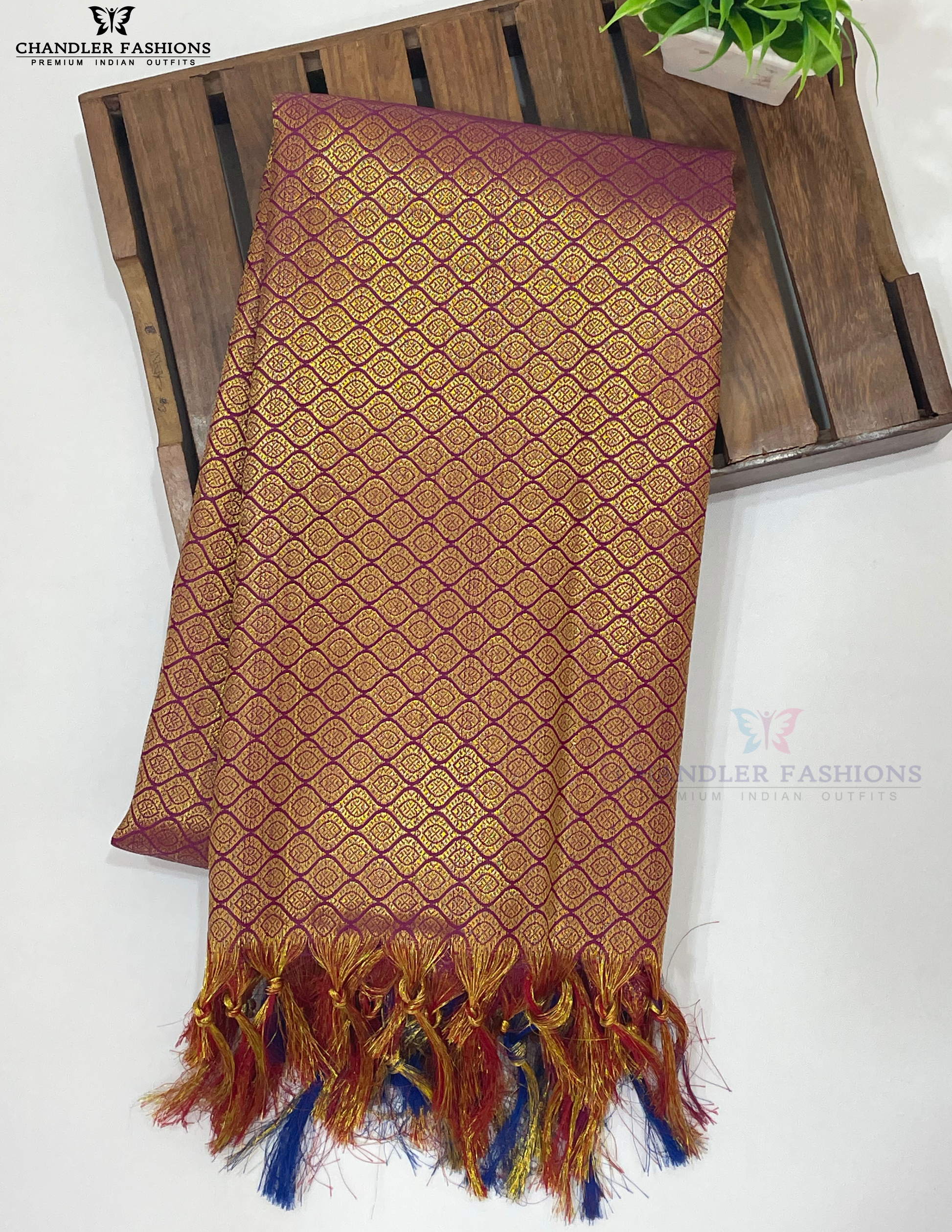 Charming Purple Color Art Silk Shawl With Zari Work In Mesa