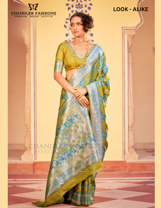 Pretty Olive Green Colored Banarasi Soft Silk Saree For Women