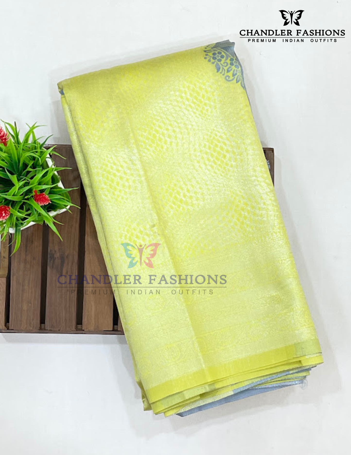 Lime Yellow Color Art Silk Saree With Gray Color Rich Pallu In Chandler
