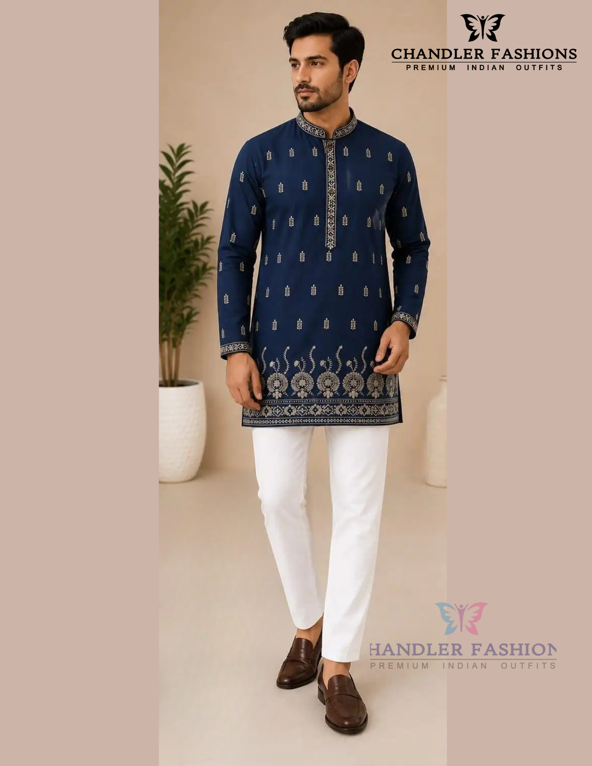 Amazing Blue Color Cotton Short Kurta For Men