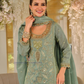 Sea Green Color Chinon With Embroidery And Sequins Work Palazzo Suit In USA