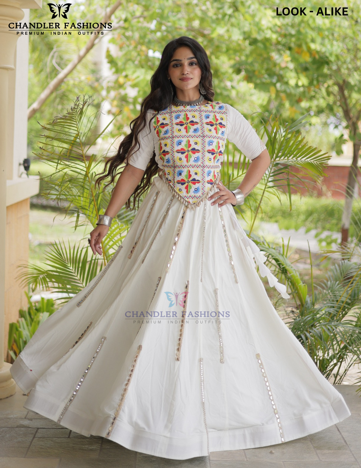 Withe Color Cotton With Thread And Multi Mirror Lace Work Chaniya Choli Near Me
