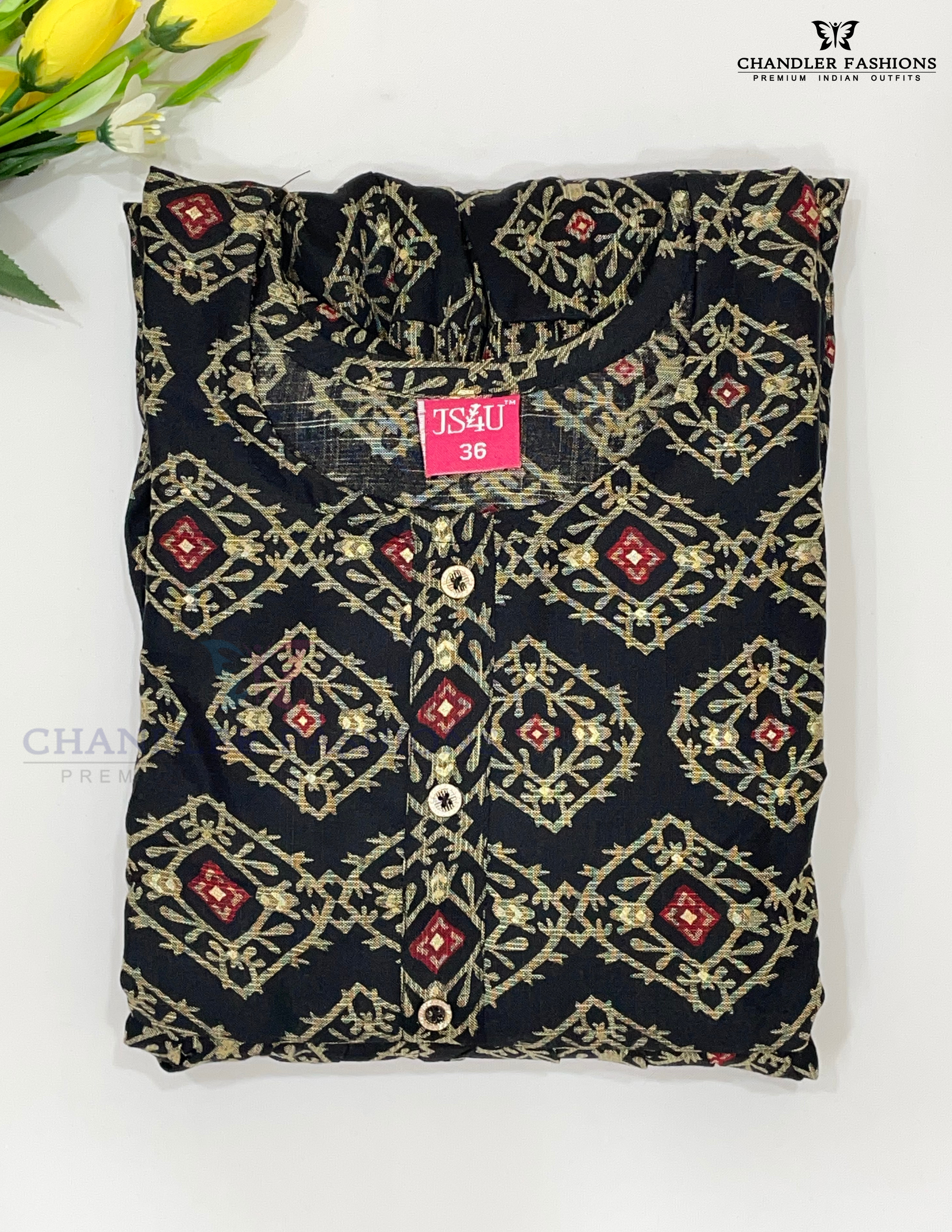 Elegant Black Color Self Design Kurti Near Me
