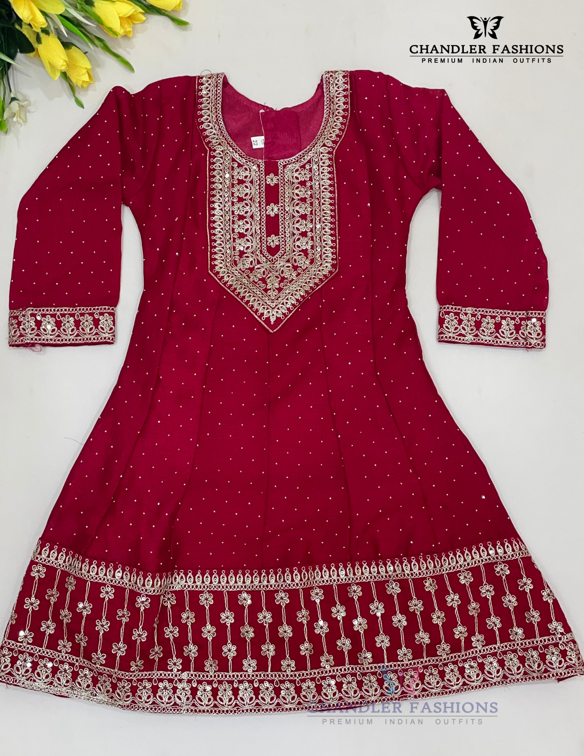 Stunning Red Color Georgette With Stone Work Kurti Suits For Kids Girls