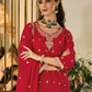 Charming Red Color Chinon Designer Palazzo Suits Near Me