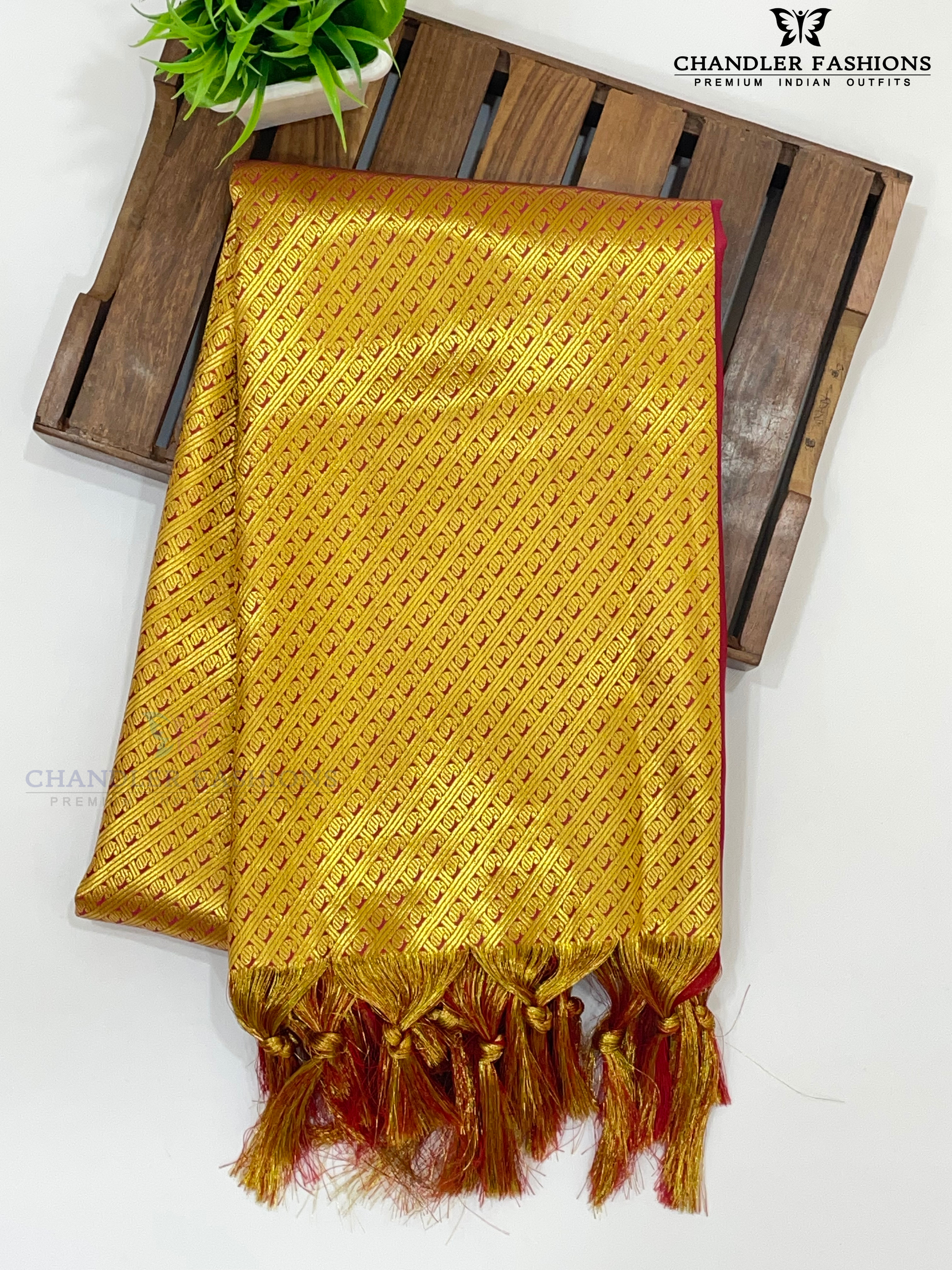 Alluring Maroon Color Art Silk Shawl With Golden Zari Work (Ponnadai) In Tempe