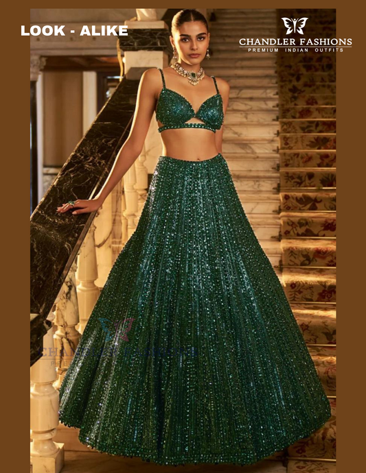 Alluring Green Color Rainbow Sequins And Dori Work Lehenga For Women
